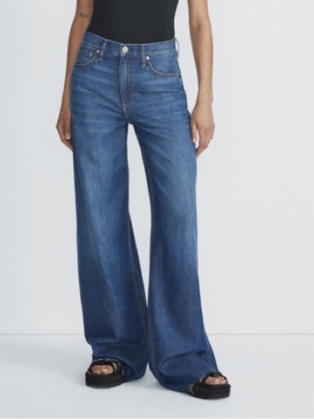 Rag & Bone Sofie Featherweight Wide Leg Raw Hem High Waist Denim Jeans